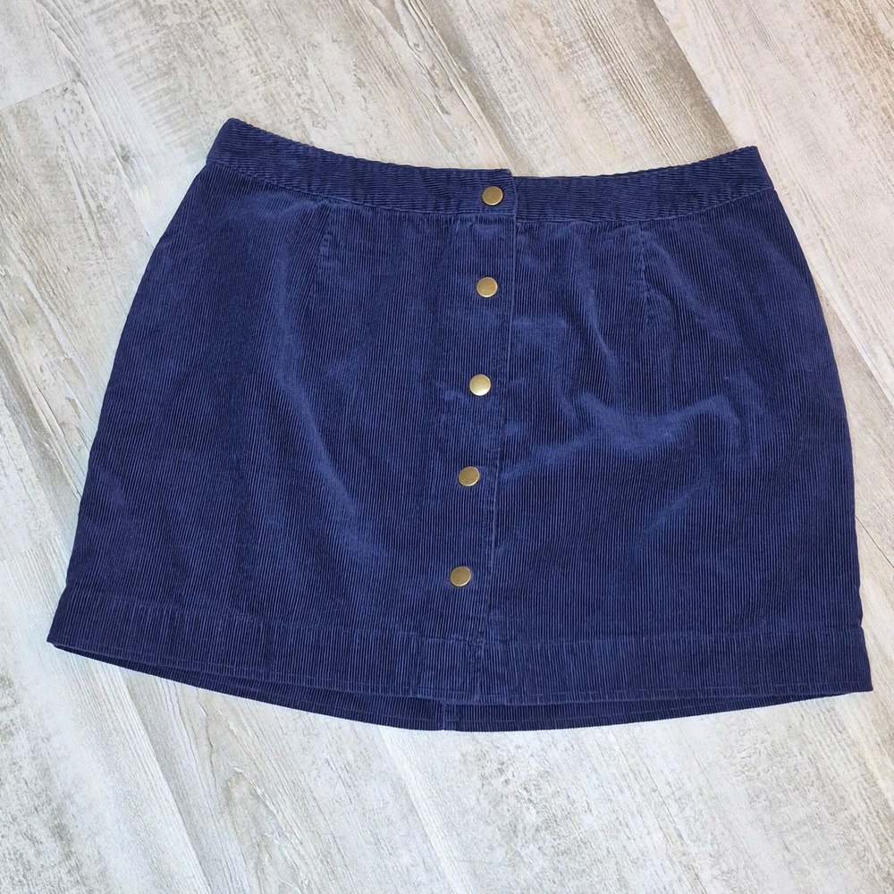 Old Navy Blue Corduroy Mini Skirt Gold Buttons Preppy Dark Academia Twee Size 12